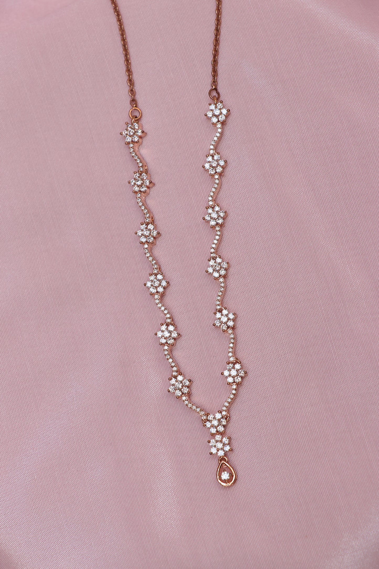 Rose Gold Diamond Necklace set with Earring