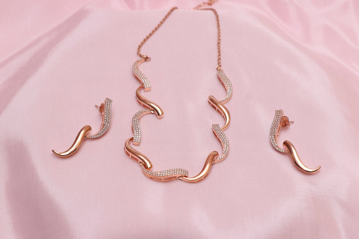 Rose Gold Micro Studded Premium Necklace Set