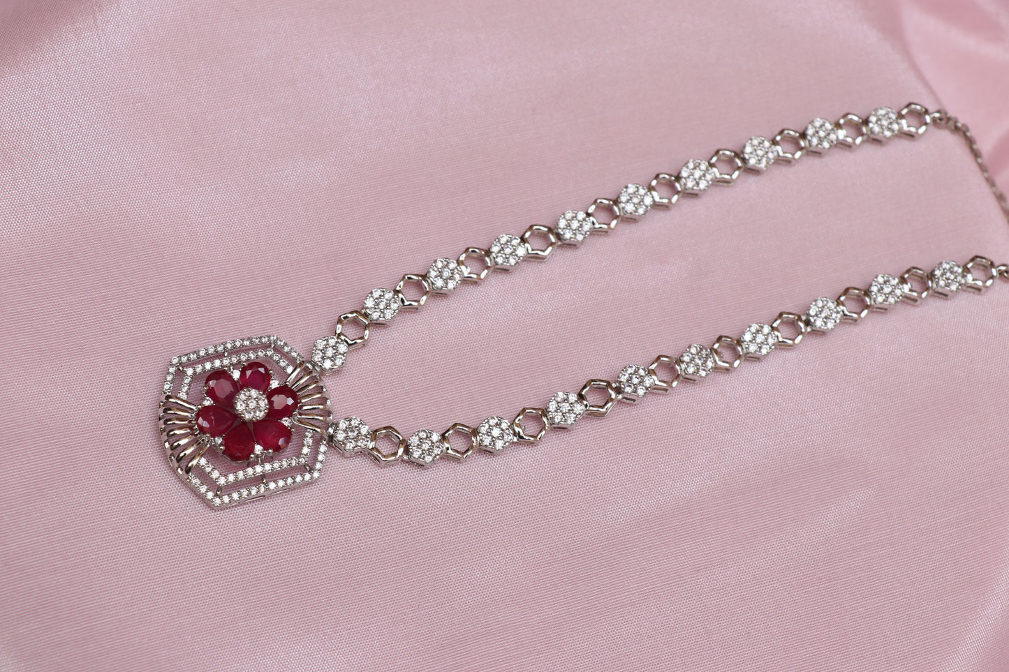 Diamond Studded Silver Necklace