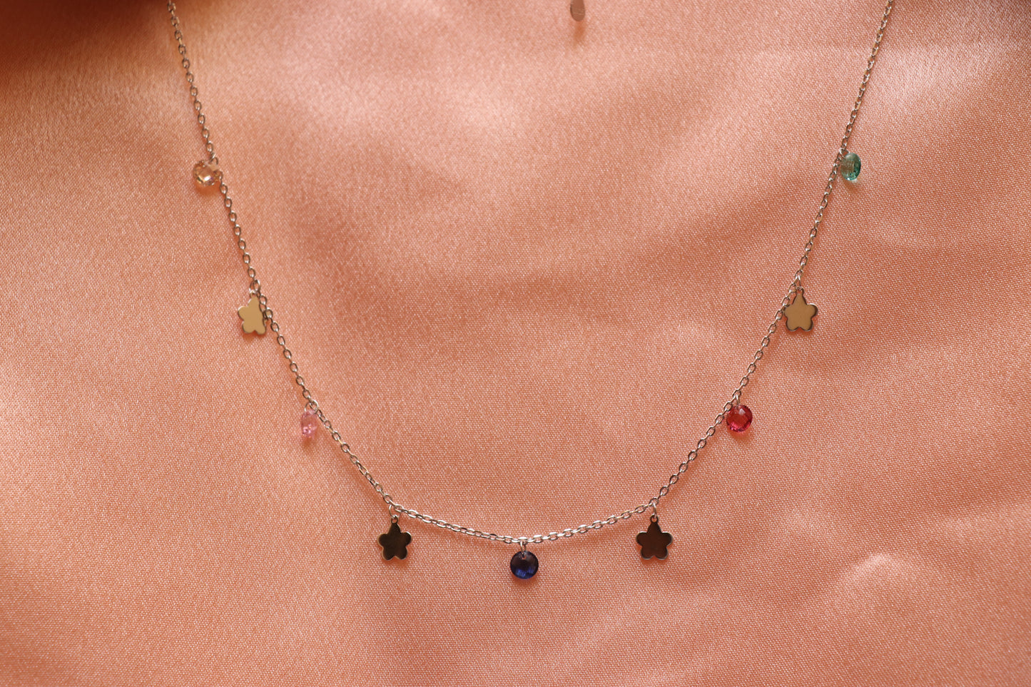 Flower Multicolor Gemstone Minimal Necklace