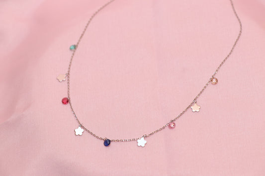 Flower Multicolor Gemstone Minimal Necklace