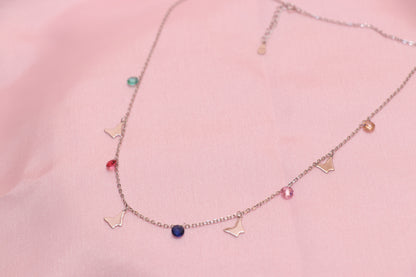 Butterfly Multicolor Gemstone Minimal Necklace