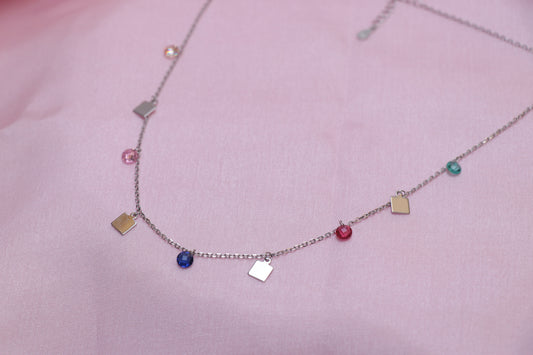 Square Multicolor Gemstone Minimal Necklace