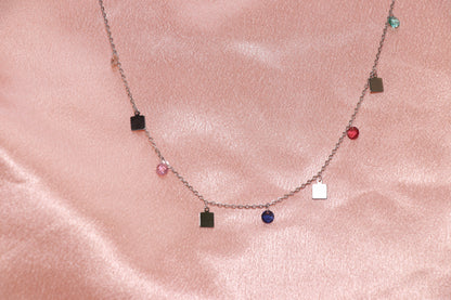 Square Multicolor Gemstone Minimal Necklace