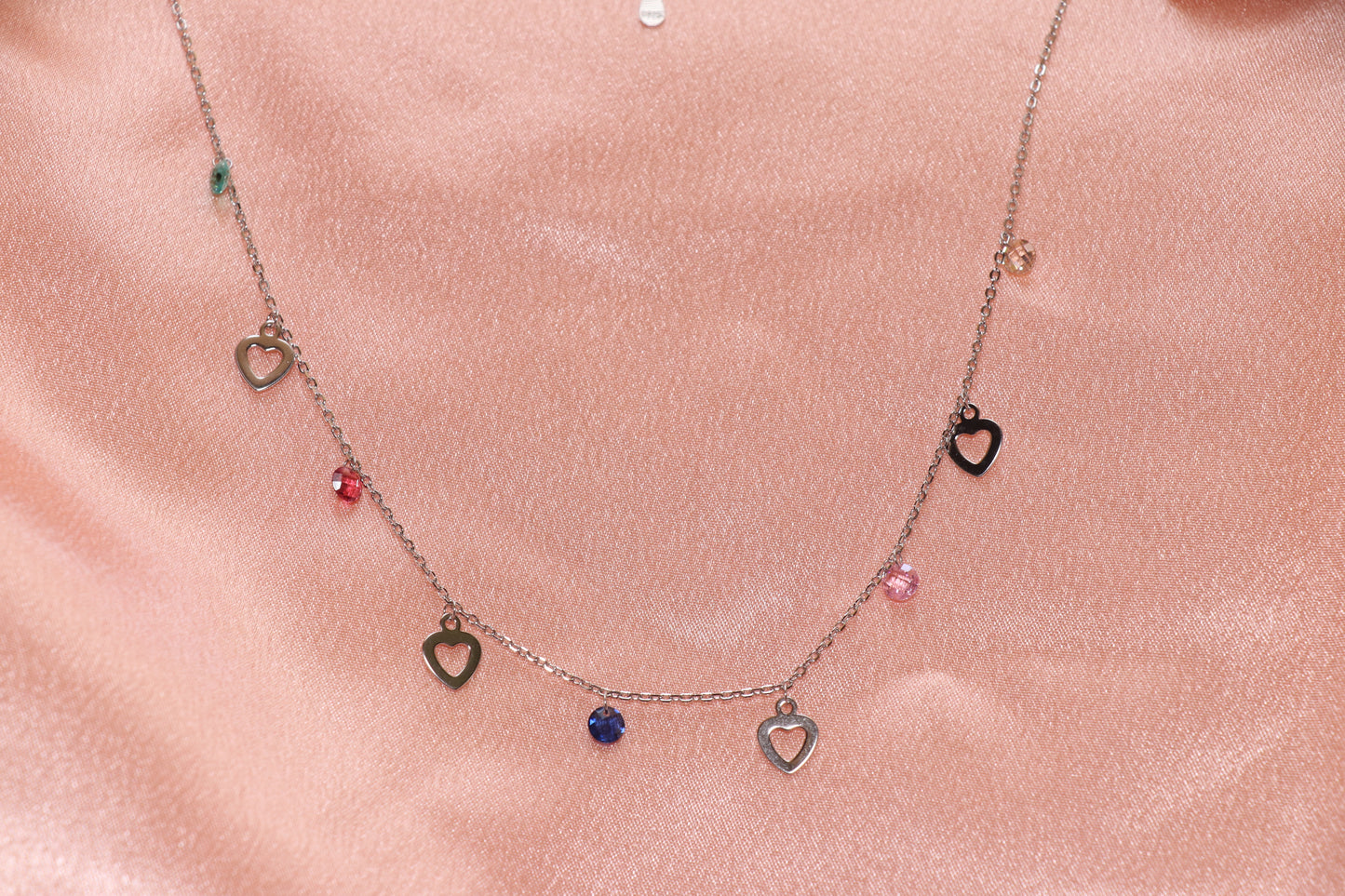 Heart Multicolor Gemstone Minimal Necklace