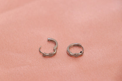 Zig Zag Diamond Studded Silver Hoop Earrings