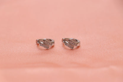 Cross Diamond Studded Silver Hoop Earrings