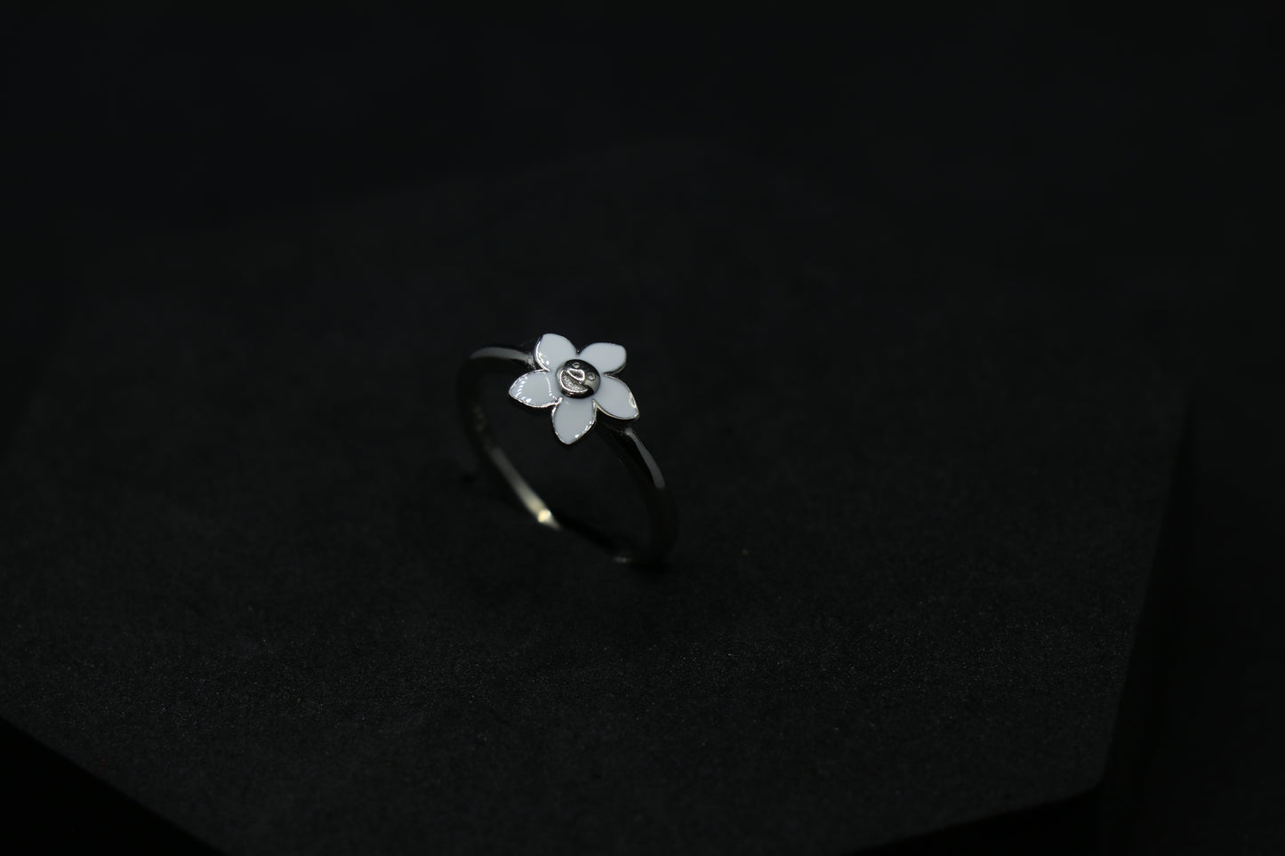 White Floral Silver Ring For Her