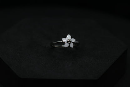 White Floral Silver Ring For Her