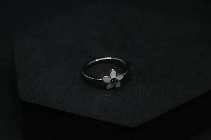 White Floral Silver Ring For Her