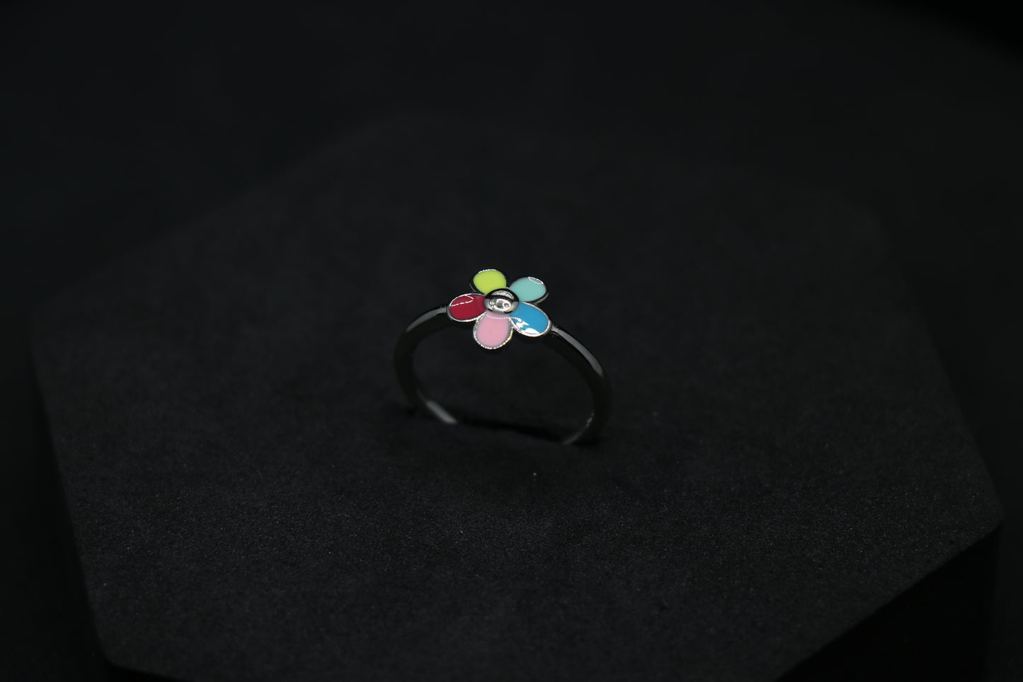 Multi Colour Flower Silver Ring