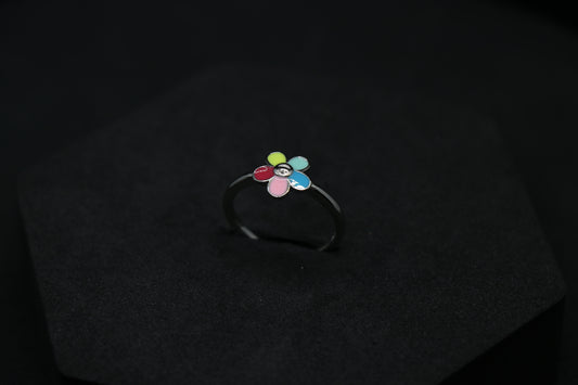 Multi Colour Flower Silver Ring