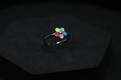 Multi Colour Flower Silver Ring