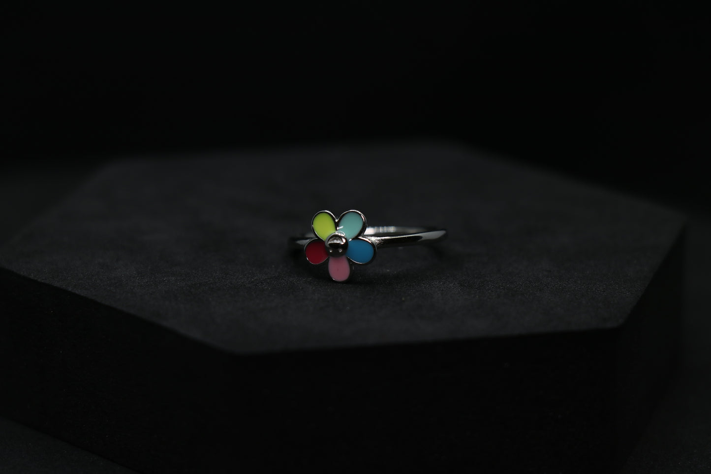 Multi Colour Flower Silver Ring