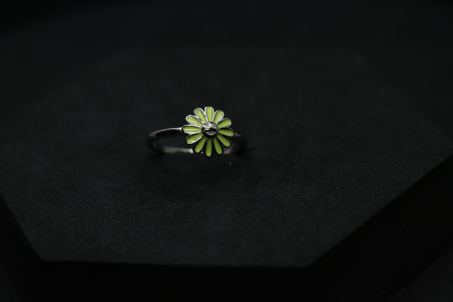 Flower With Smiley Silver Ring