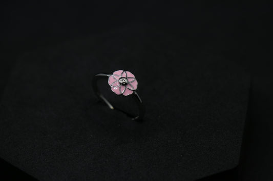 Flower With Smiley Silver Ring