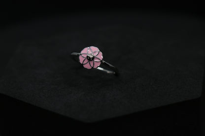 Flower With Smiley Silver Ring