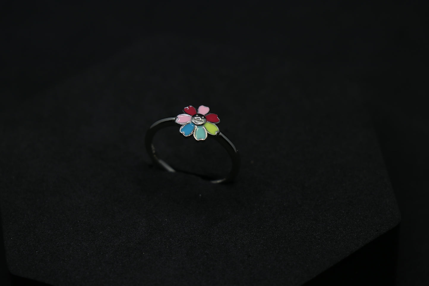 Colourful Floral Silver Ring