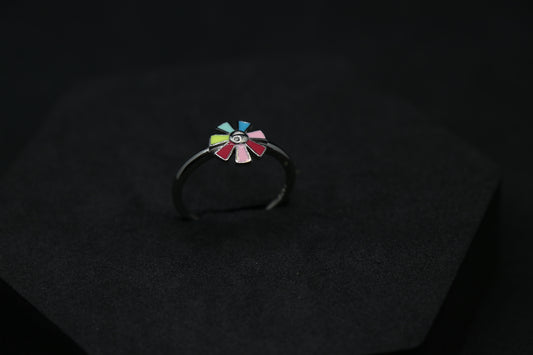 Colourful Flower Silver Ring