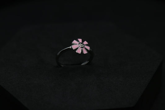 Pink Flower Silver Ring