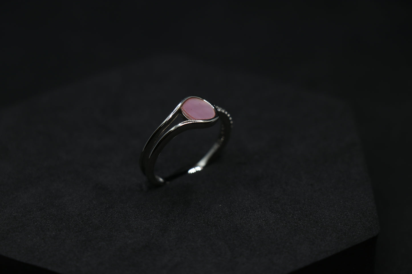 Glossy Pink Stone Studded Silver Ring