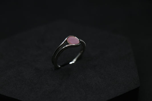 Glossy Pink Stone Studded Silver Ring