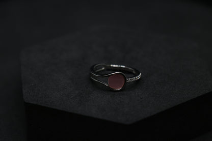 Glossy Pink Stone Studded Silver Ring