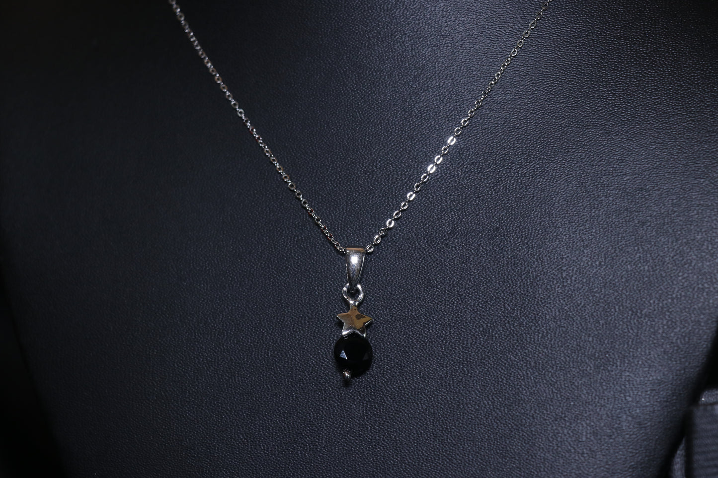 Black Stone Minimal Silver Pendant