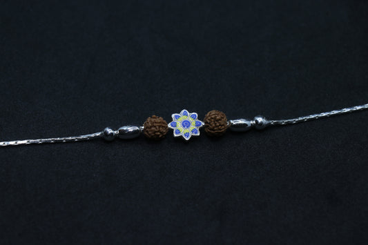 Flower Rudraksh Silver Rakhi