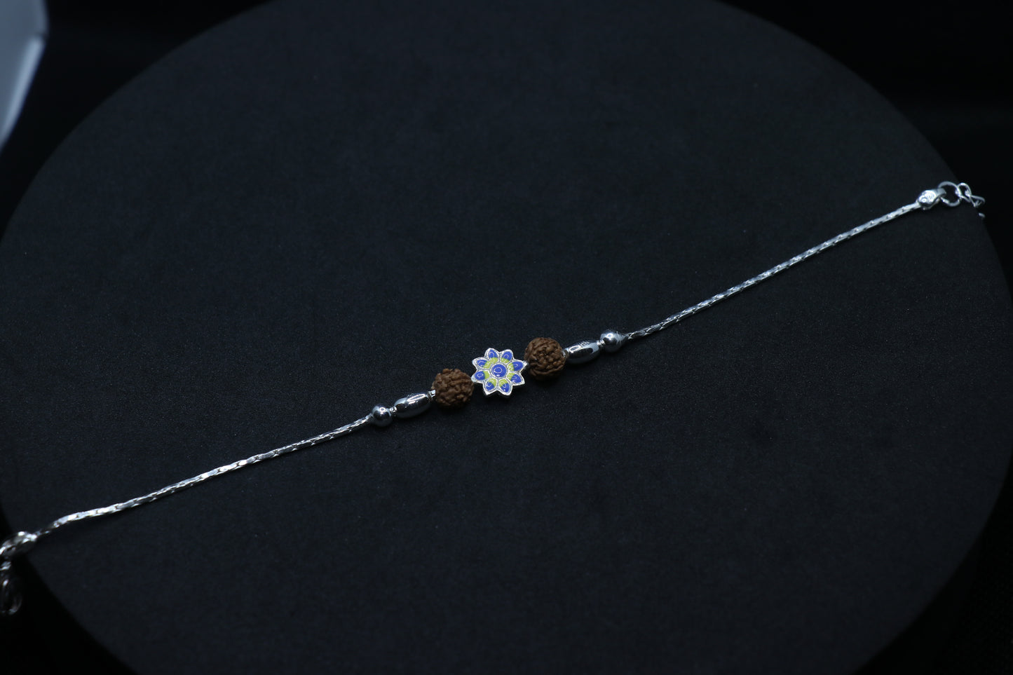 Flower Rudraksh Silver Rakhi