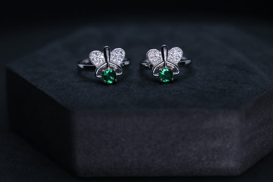 925 Silver Green Pearl Butterfly Toe Rings