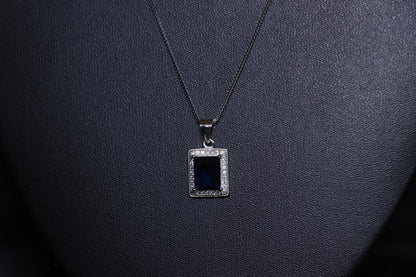 Silver Blue Solitaire Pendant Set