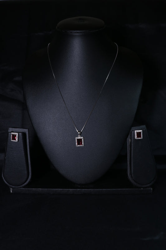 925 Silver Red Solitaire Pendant Set