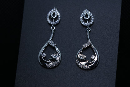 Diamond Studded Silver Drop Earrings