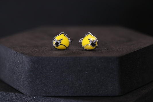 Yellow Angry Birds Silver Stud