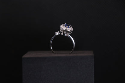 Rotatable Blue Solitaire Silver Ring