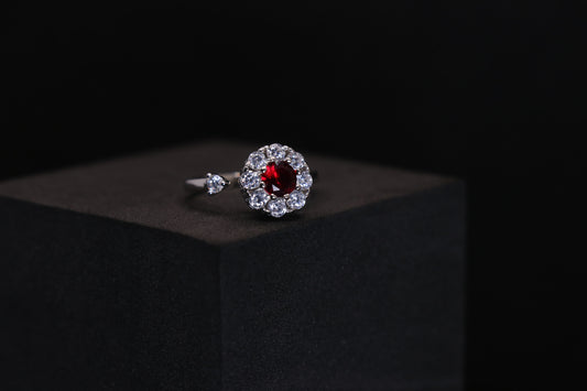 Rotatable Red Solitaire Silver Ring