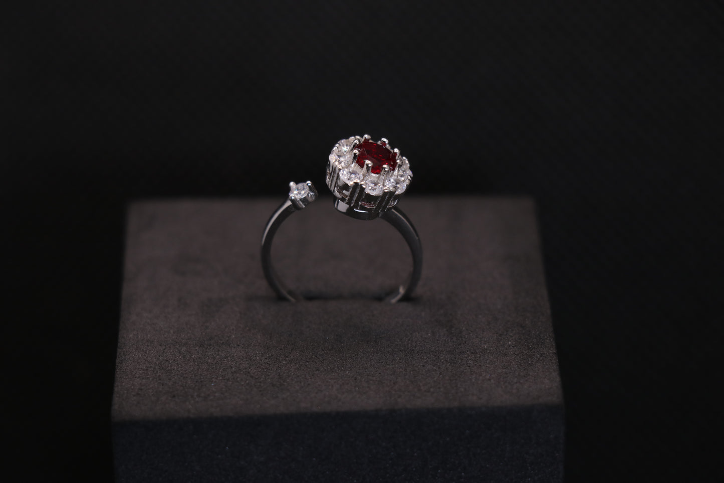 Rotatable Red Solitaire Silver Ring