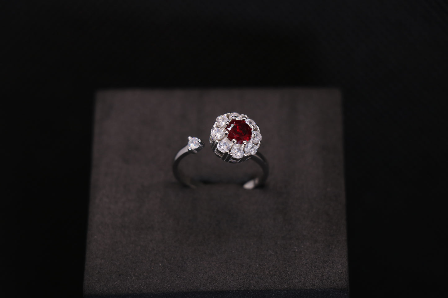 Rotatable Red Solitaire Silver Ring