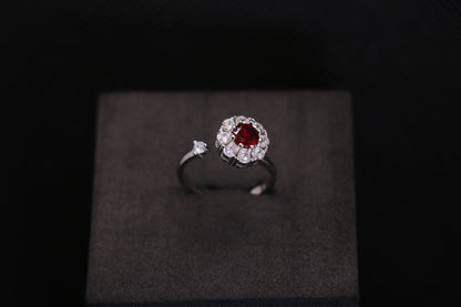 Rotatable Red Solitaire Silver Ring