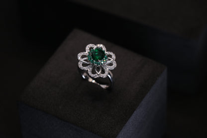 Rotatable Green Silver Cocktail Ring