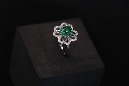 Rotatable Green Silver Cocktail Ring