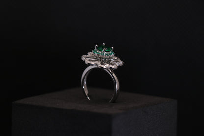 Rotatable Green Silver Cocktail Ring