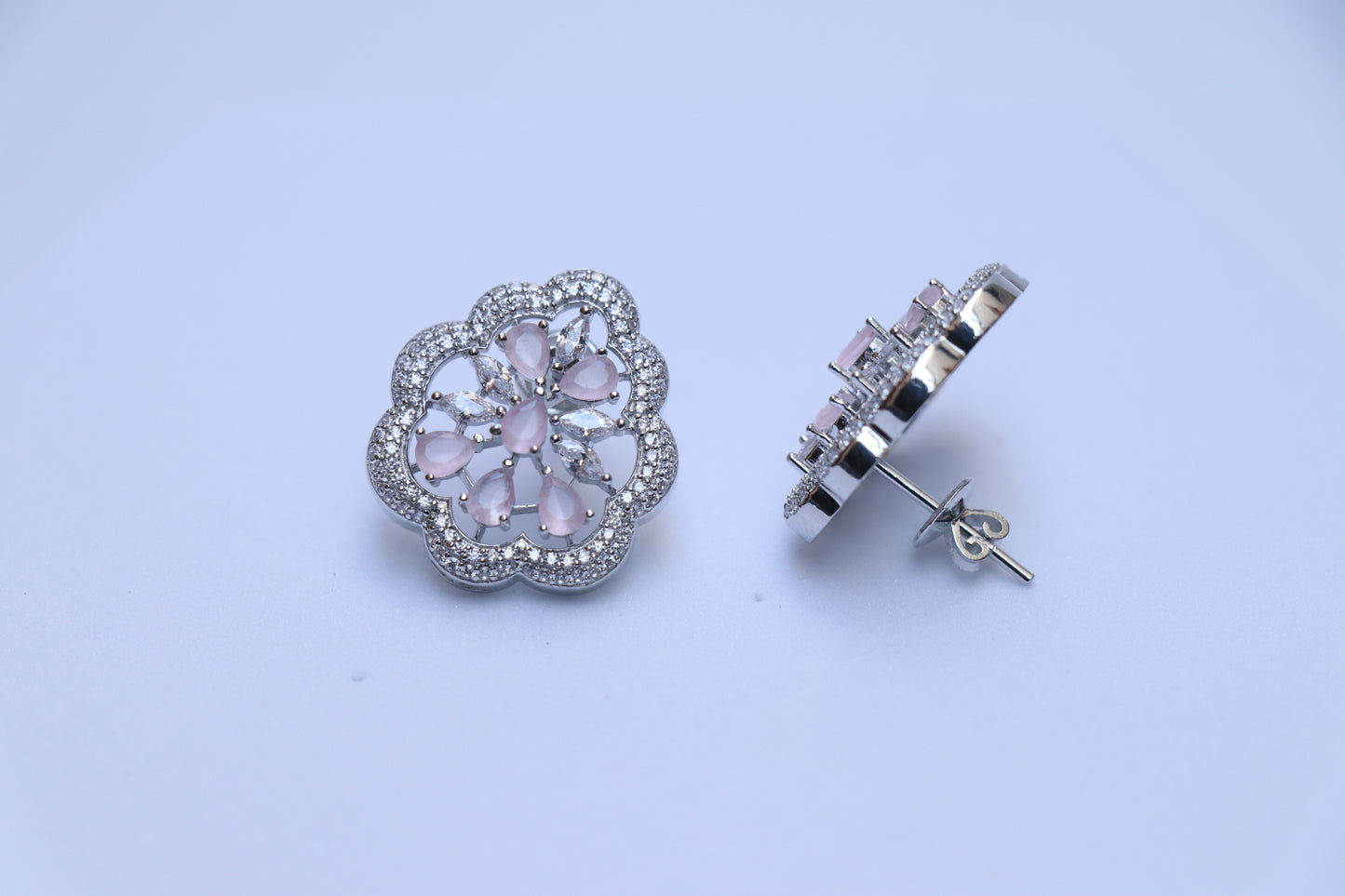 Pink White Cluster Earrings