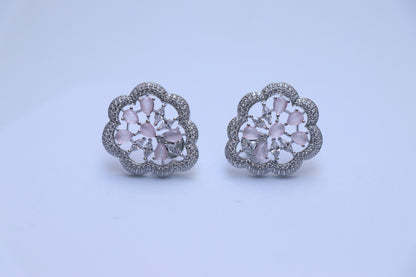 Pink White Cluster Earrings