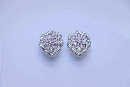 Pink White Cluster Earrings