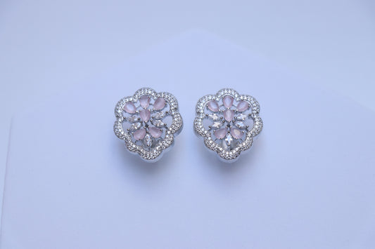 Pink White Cluster Earrings