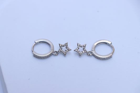 Star Star Silver Hoop Earrings