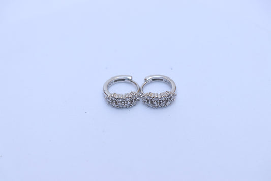 Diamond Zirconia Studded Silver Hoop Earrings