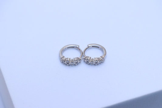 Diamond Studded Crystal Silver Hoop Earrings